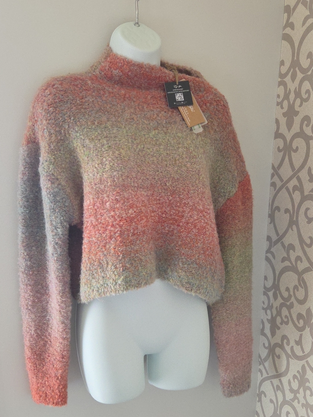 RD Style Multicolor Cropped Turtleneck Sweater - Coral & Sage Hues